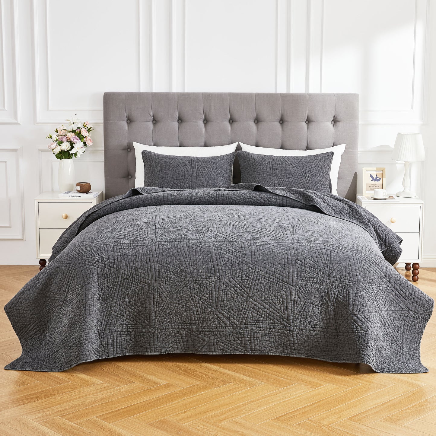 Dancing Triangles Stonewashed Cotton Quilt Set