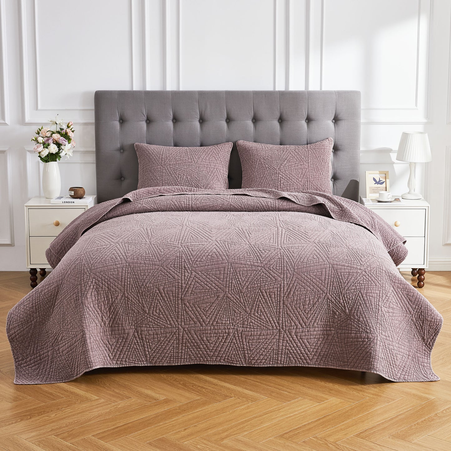 Dancing Triangles Stonewashed Cotton Quilt Set