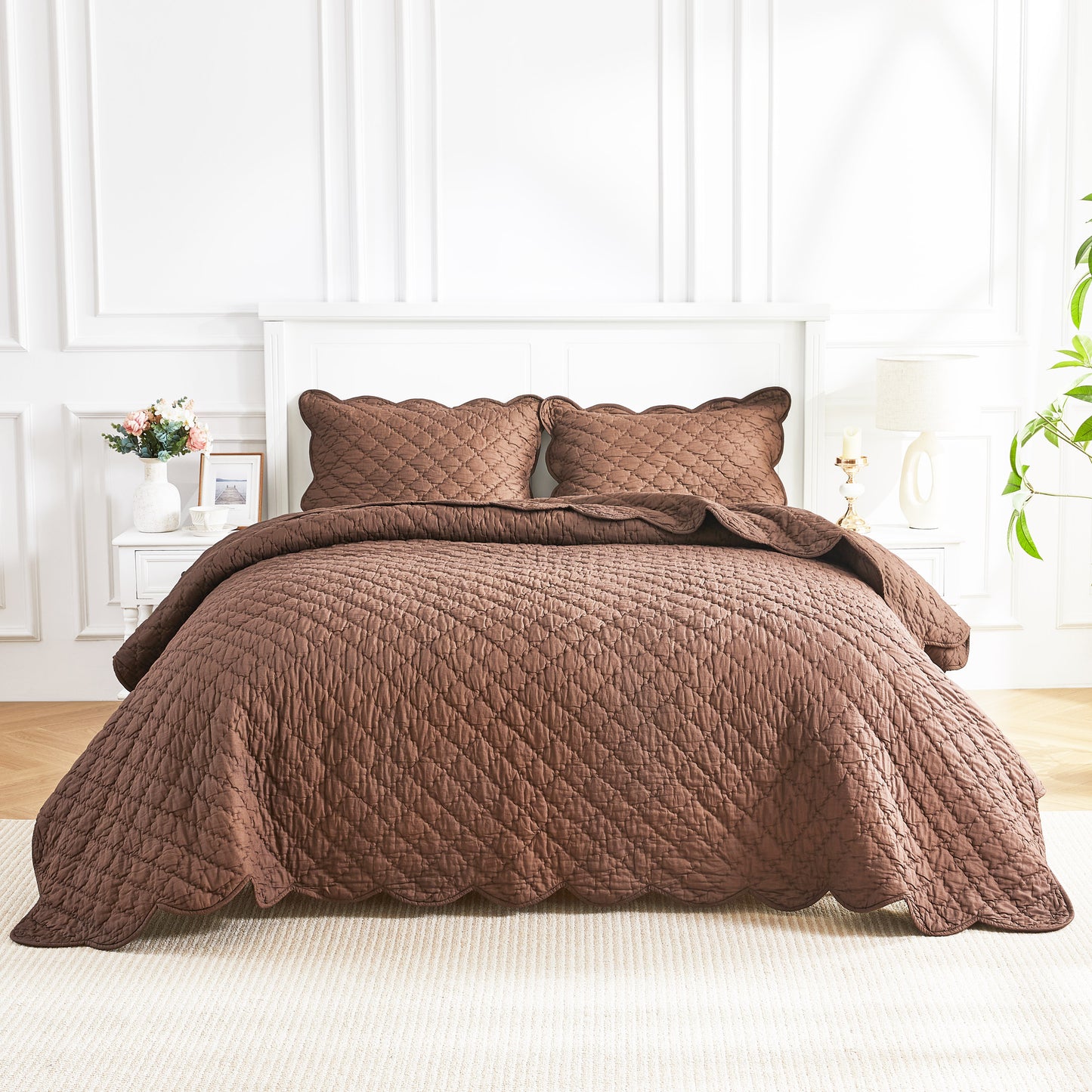 Diamond Scallop Cotton Voile Hand Stitched Quilt Set