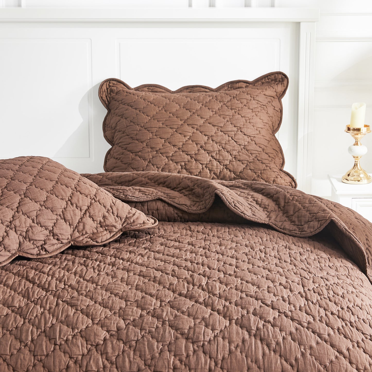 Diamond Scallop Cotton Voile Hand Stitched Quilt Set