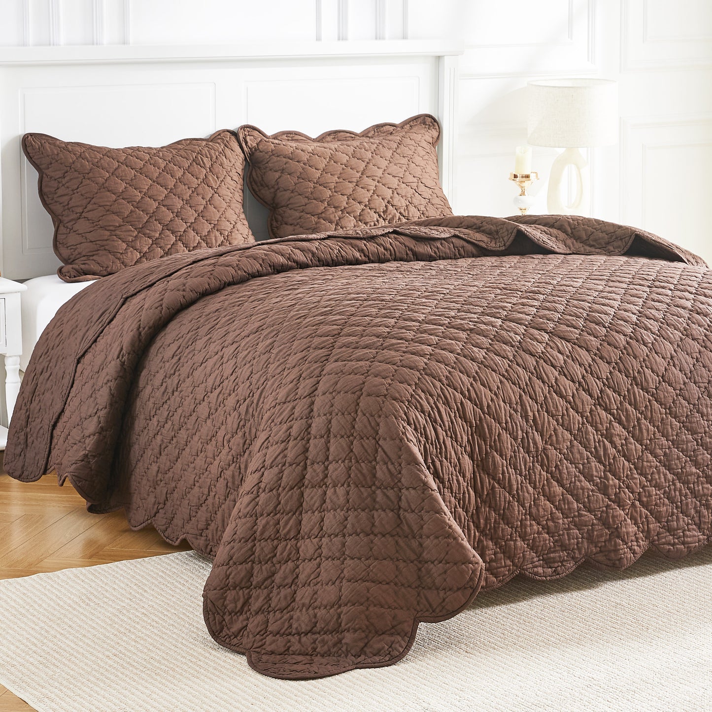 Diamond Scallop Cotton Voile Hand Stitched Quilt Set