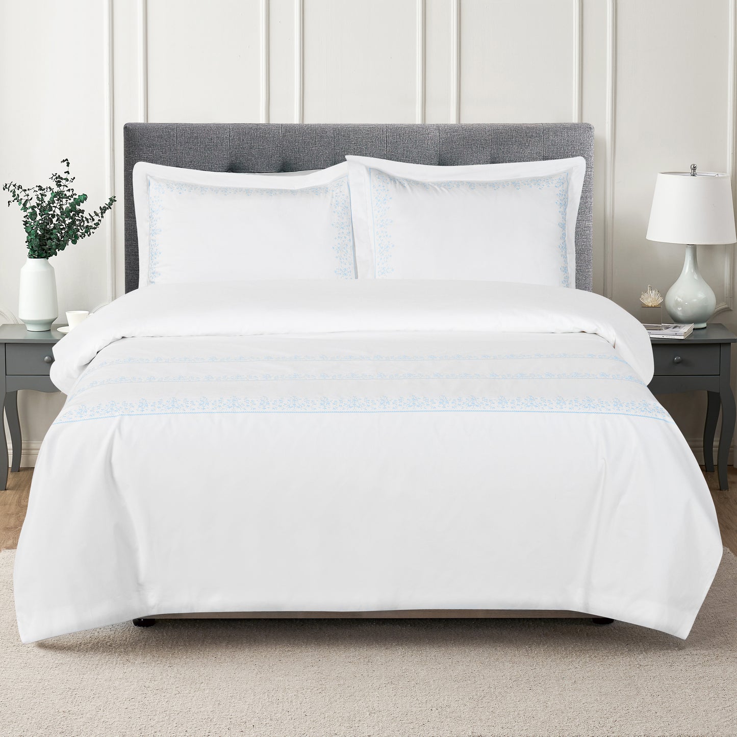 Baby's Breath Embroidered Percale Duvet Set