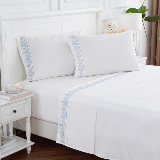 Baby's Breath Embroidered Percale Sheet Set