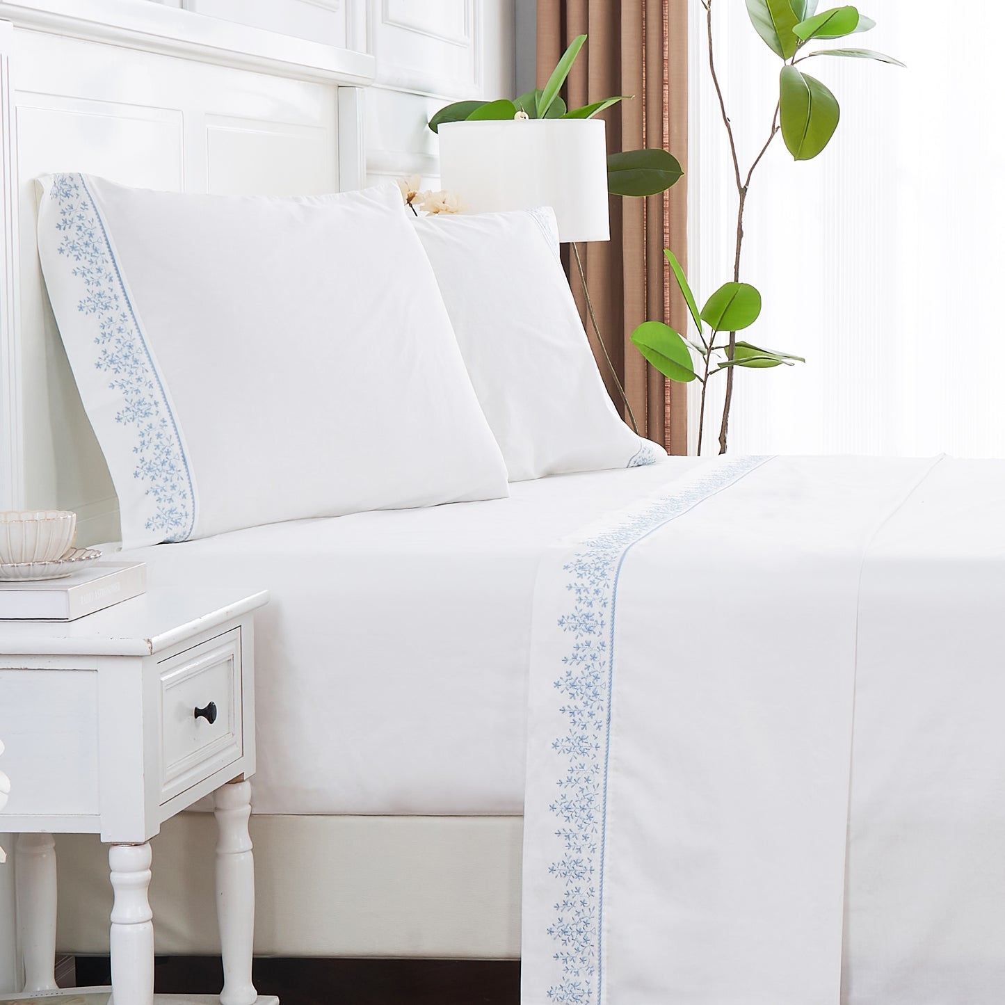 Baby's Breath Embroidered Percale Sheet Set