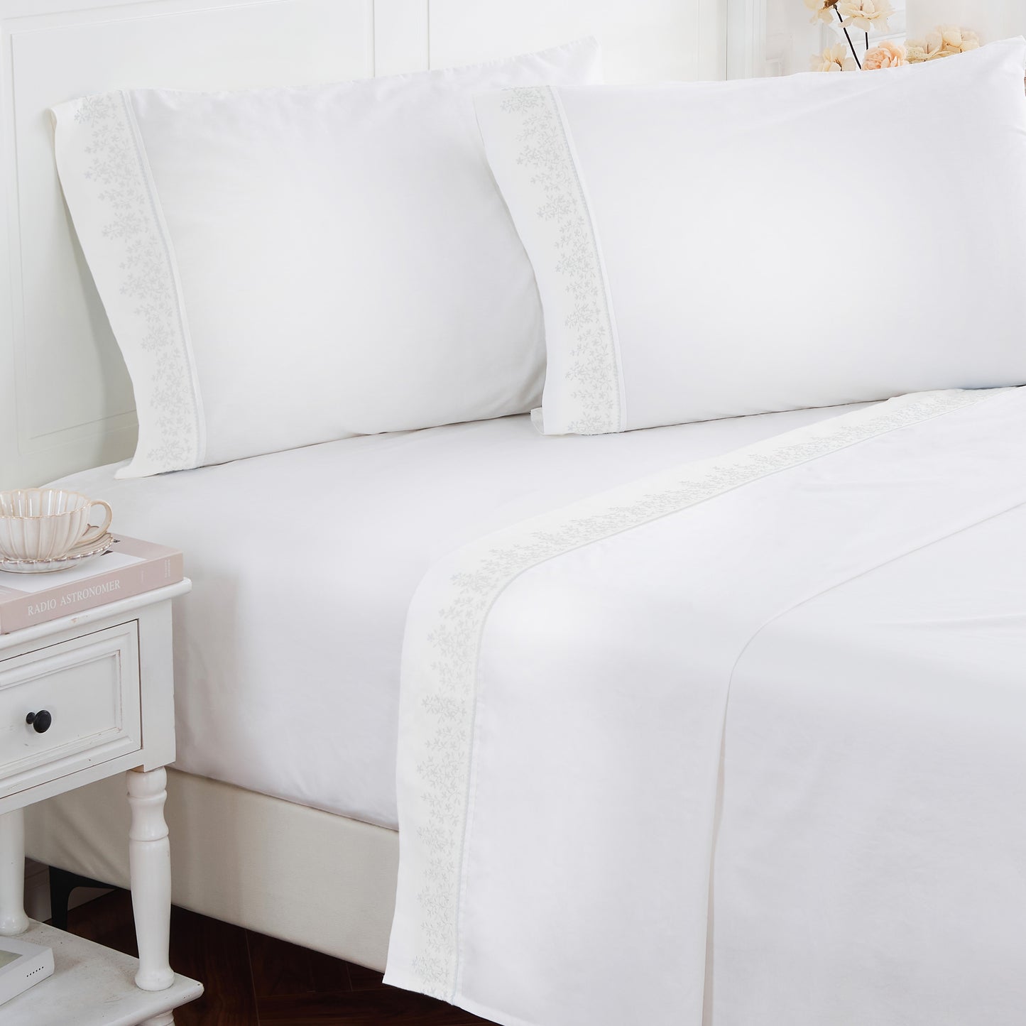 Baby's Breath Embroidered Percale Sheet Set