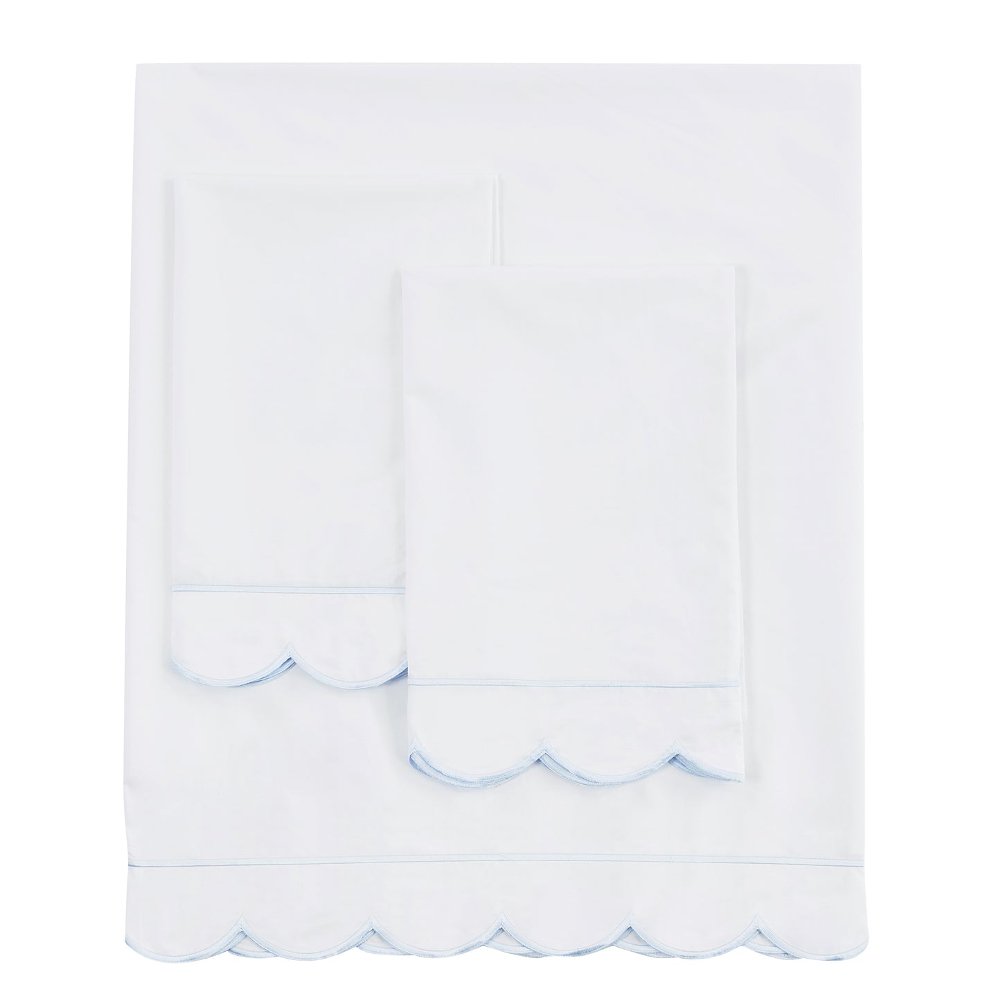 Scallop Frame Embroidered Cotton Percale Sheet Set