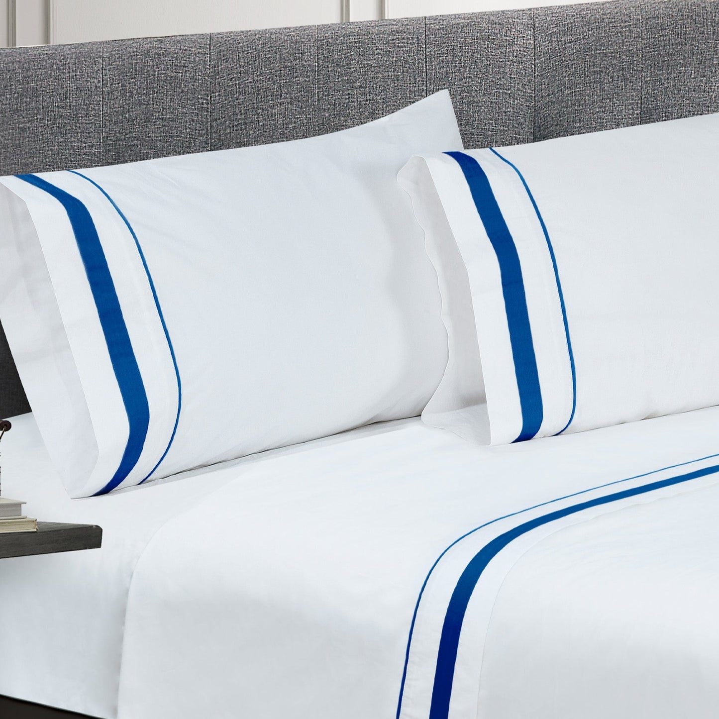 Classic Double Border Percale Cotton Pillowcase Pair