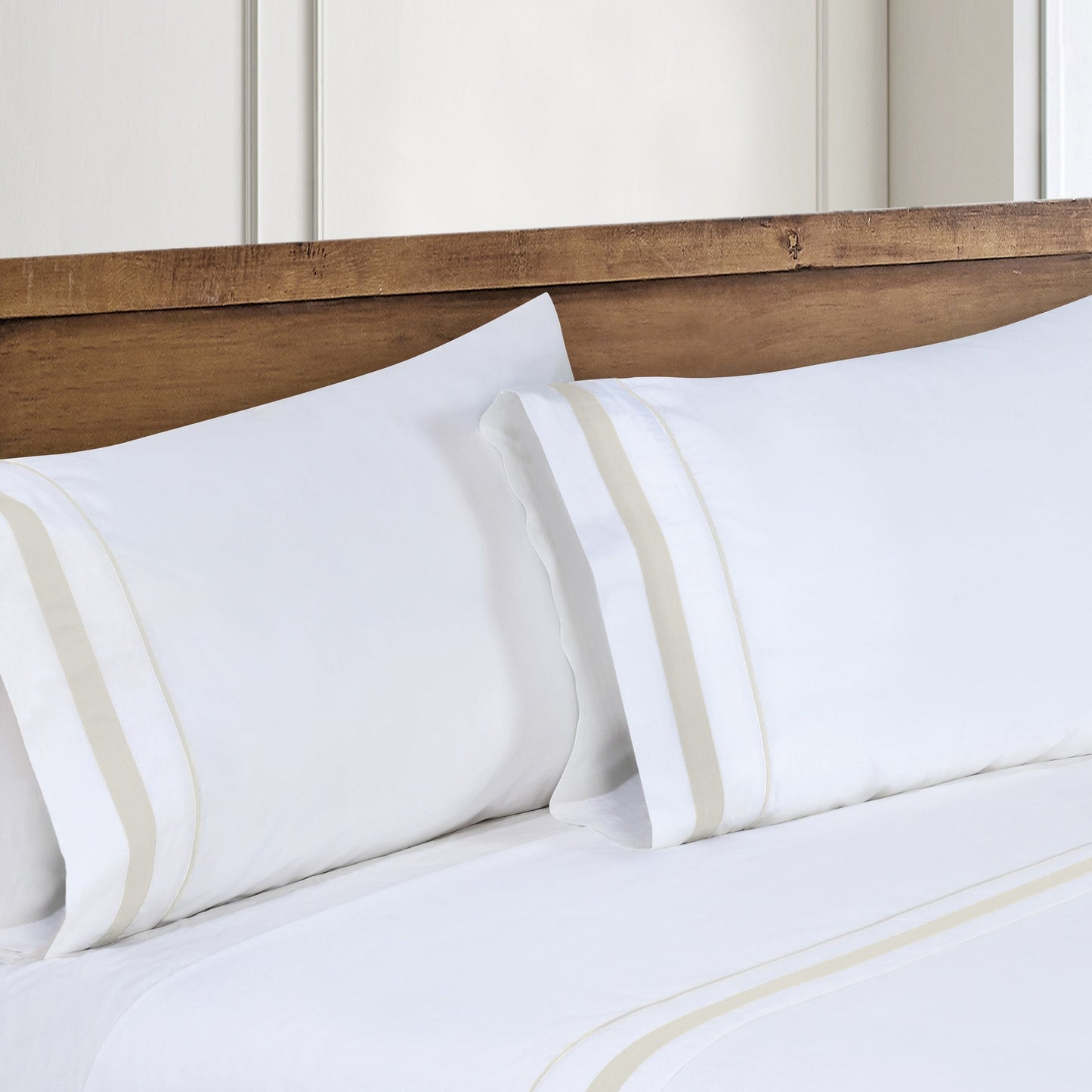 Classic Double Border Percale Cotton Pillowcase Pair