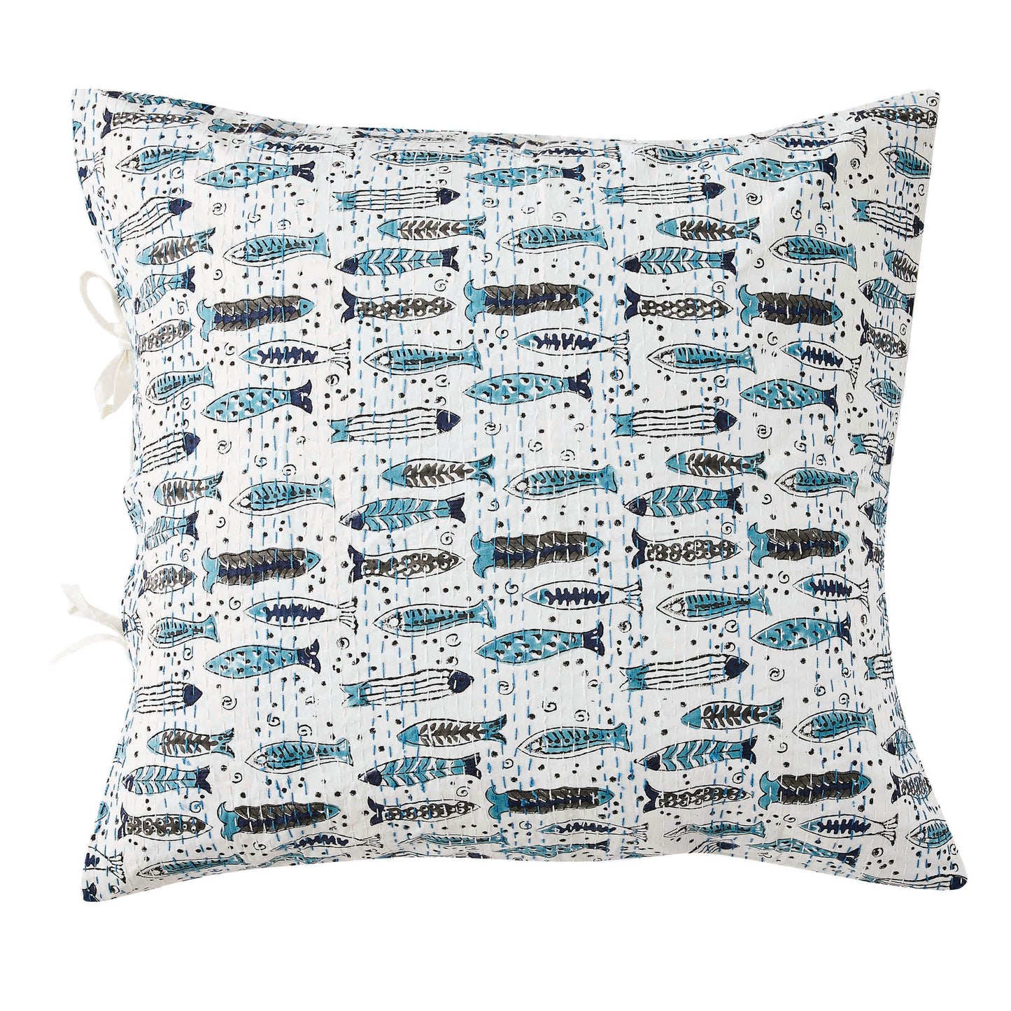 Hand Stitched Block Print Kantha Pillow Sham Pairs