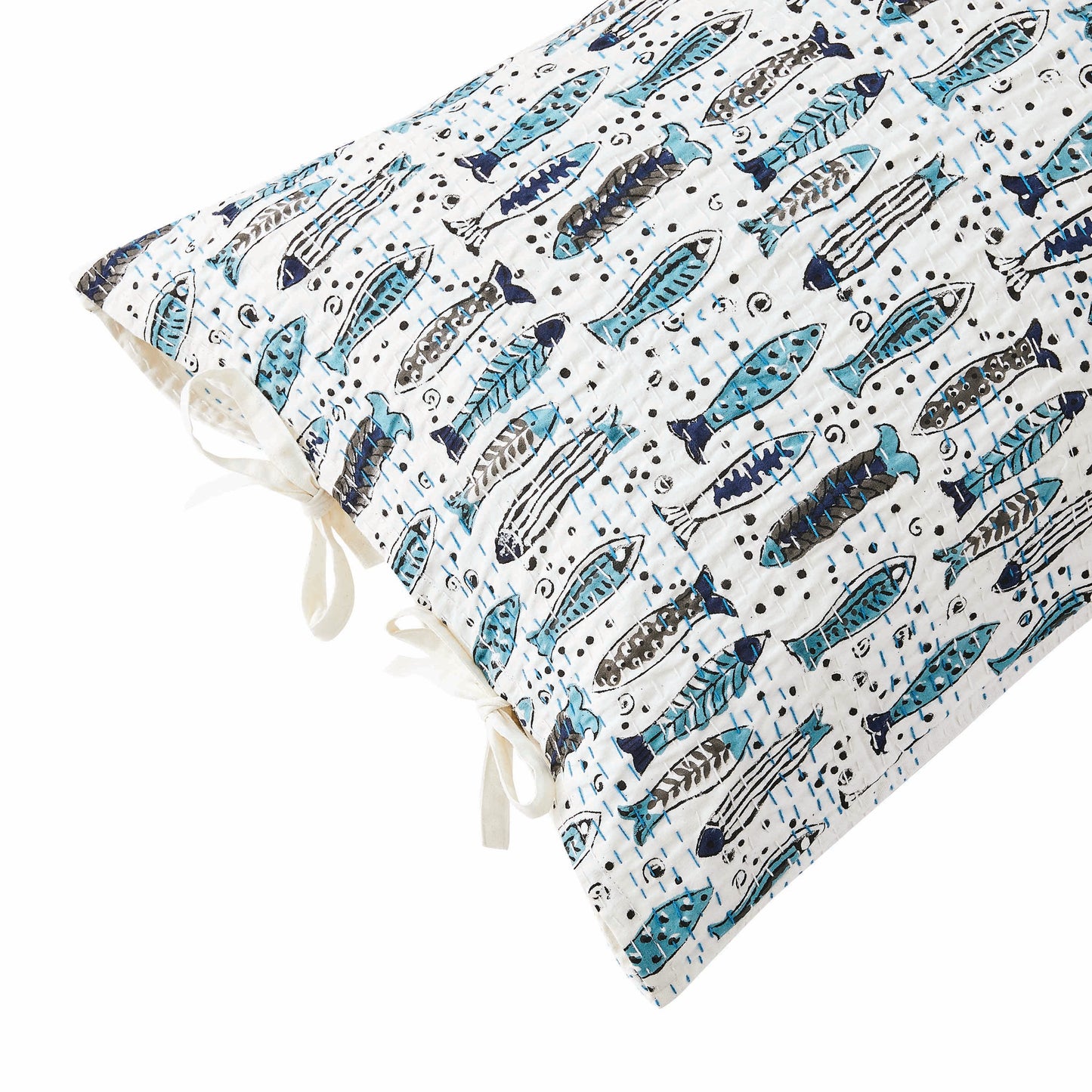 Hand Stitched Block Print Kantha Pillow Sham Pairs