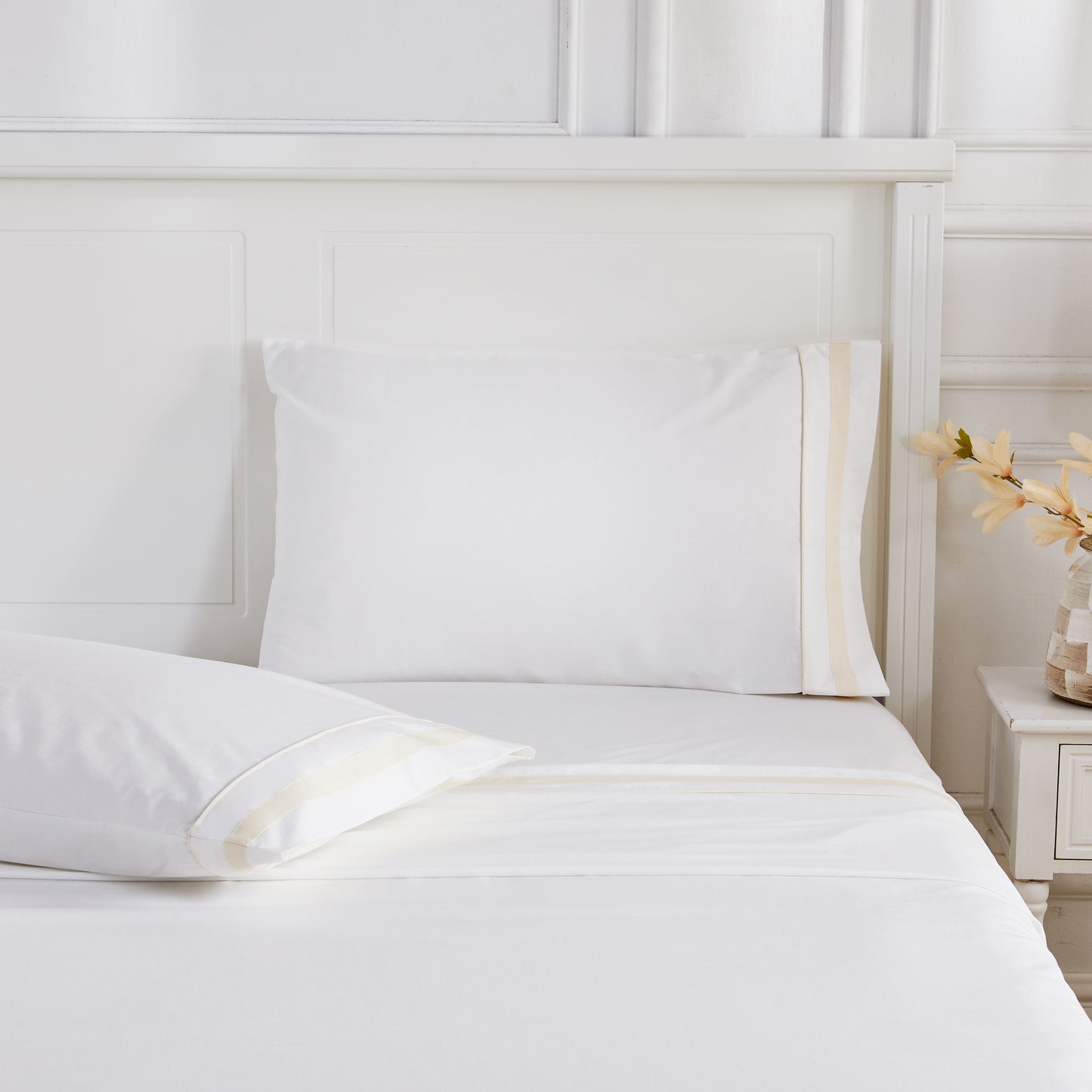 Classic Double Border Percale Cotton Pillowcase Pair