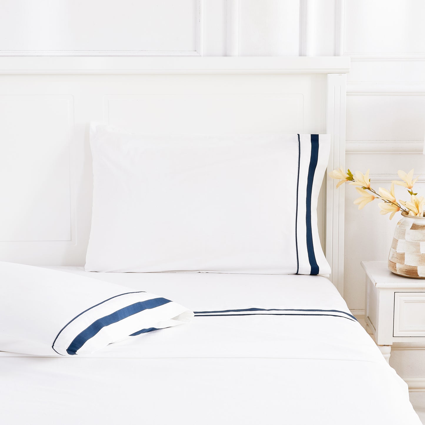 Classic Double Border Percale Cotton Sheet Set