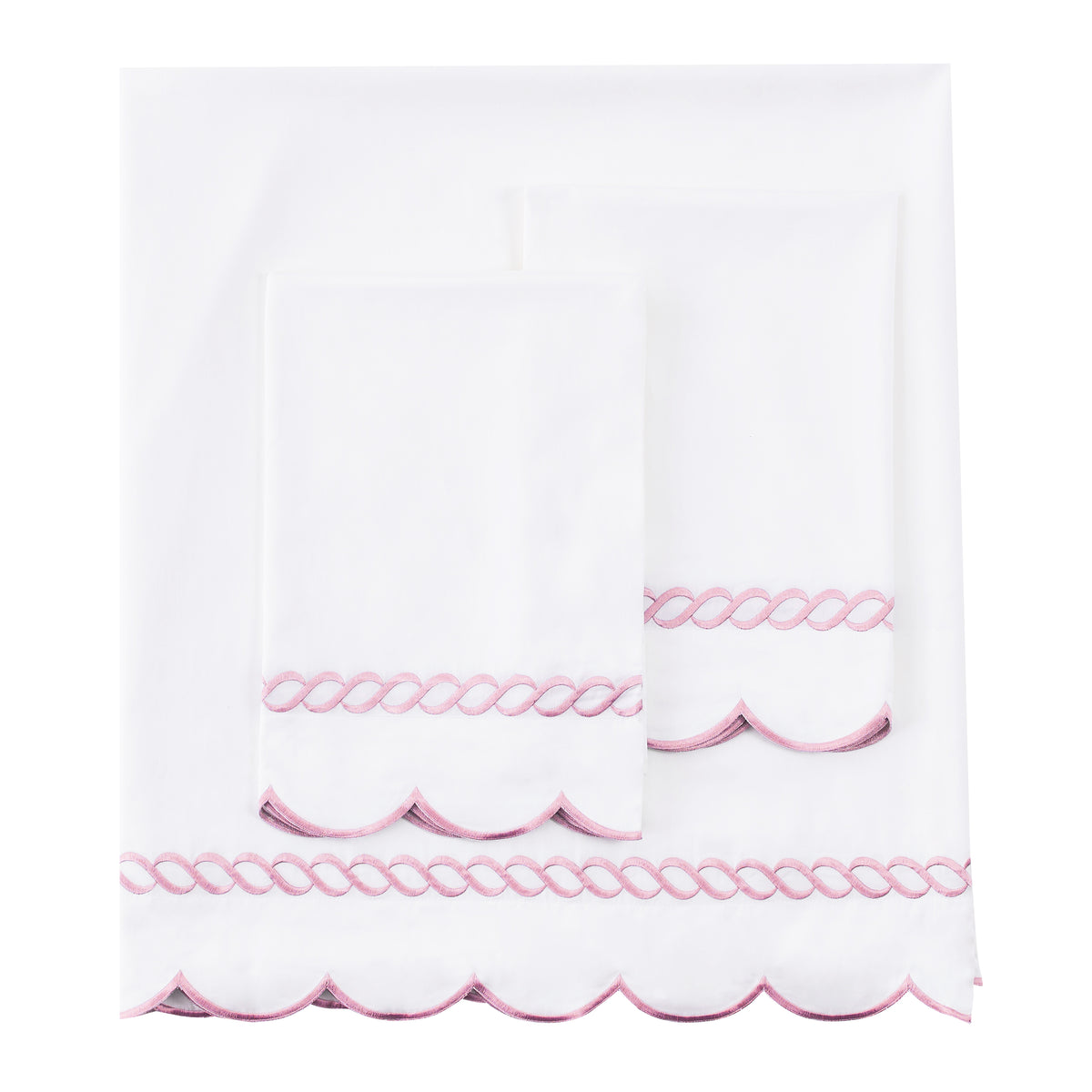 600 Thread Count Scallop Rope Embroidered Cotton Sheet Set