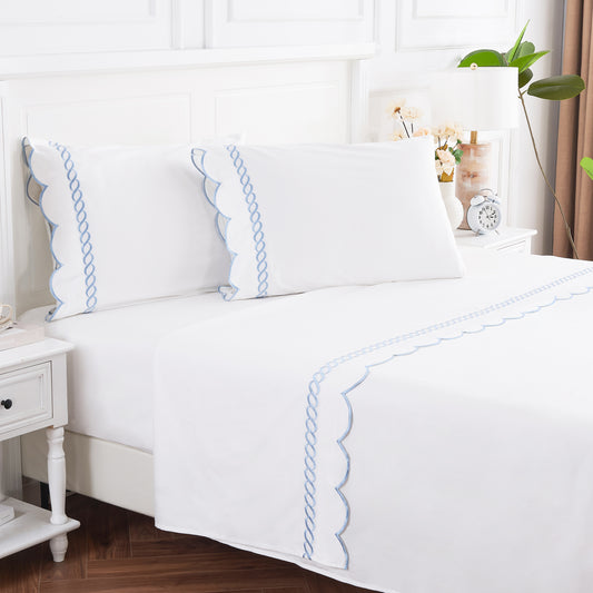 600 Thread Count Scallop Rope Embroidered Cotton Sheet Set