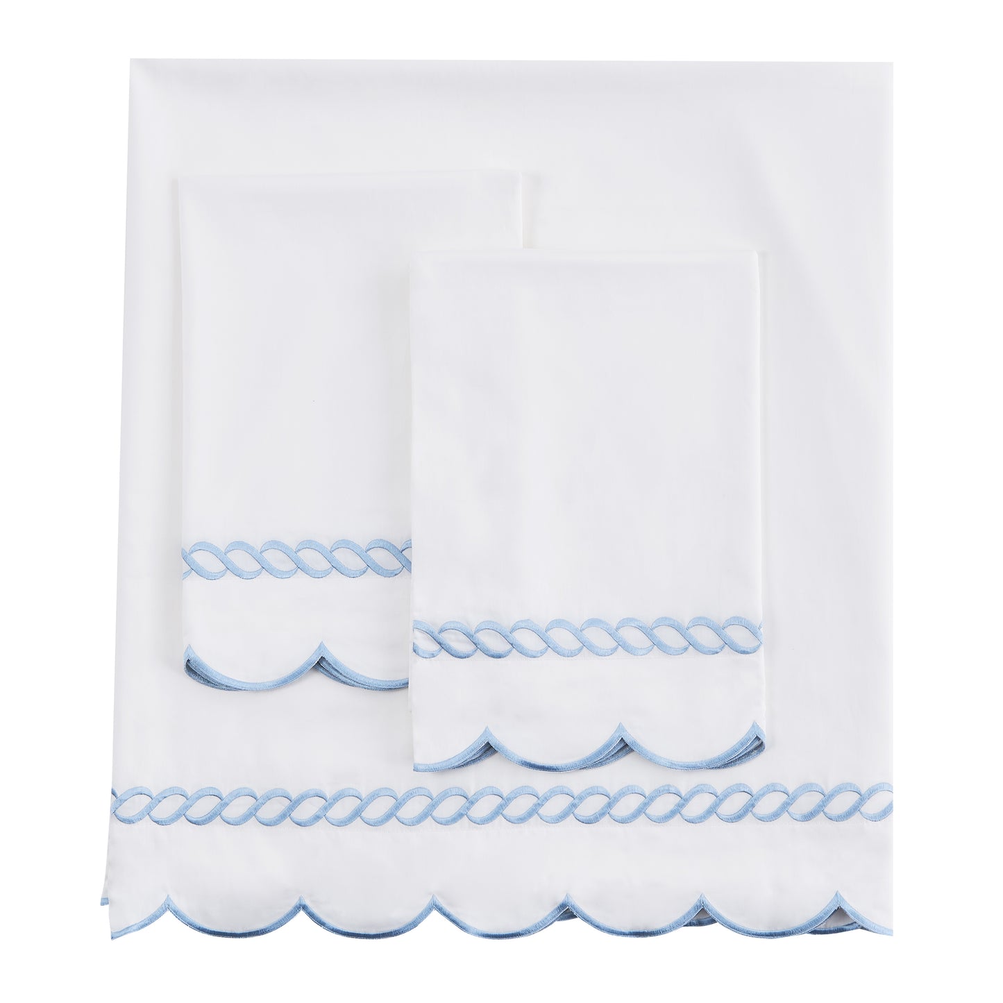 600 Thread Count Scallop Rope Embroidered Cotton Sheet Set