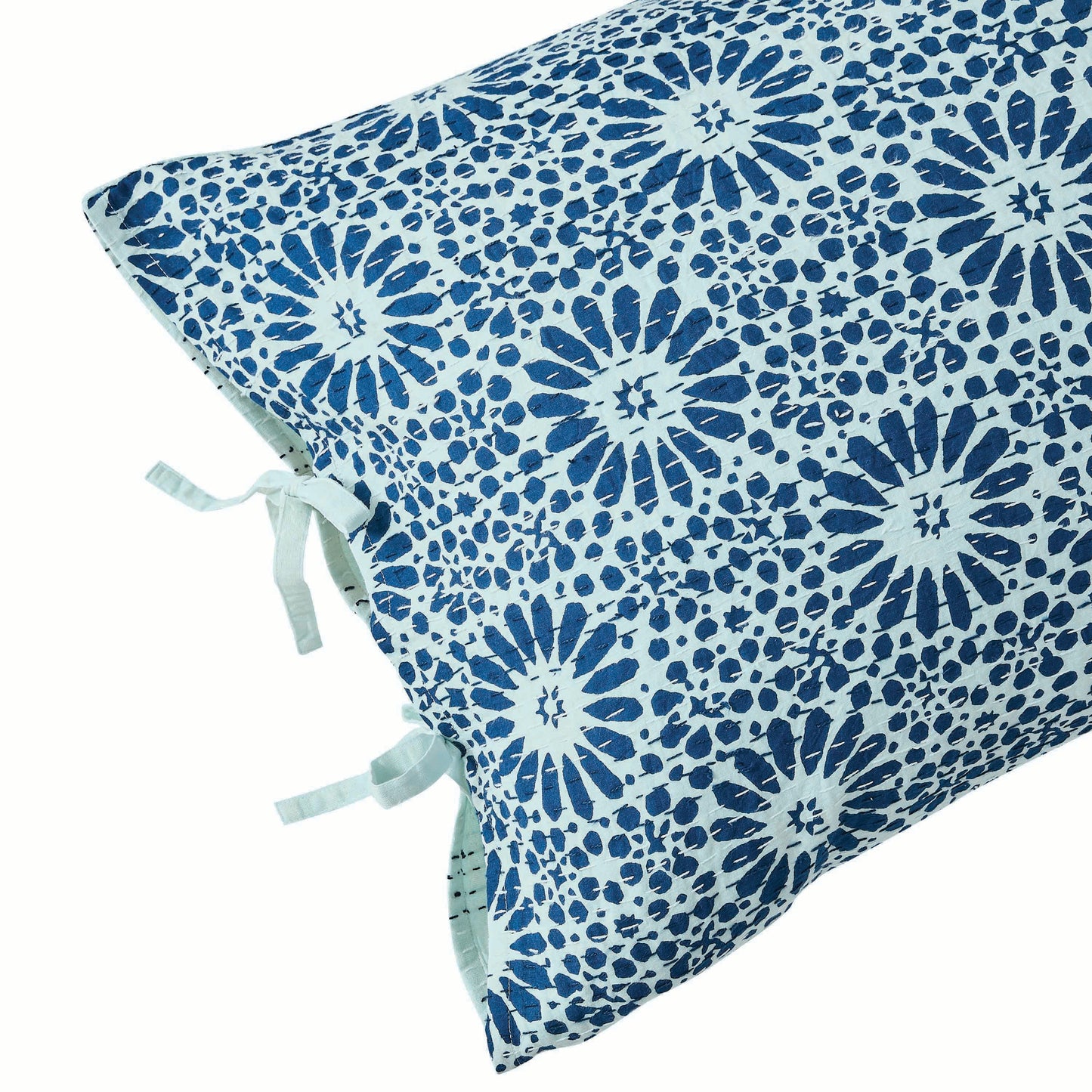 Hand Stitched Block Print Kantha Pillow Sham Pairs