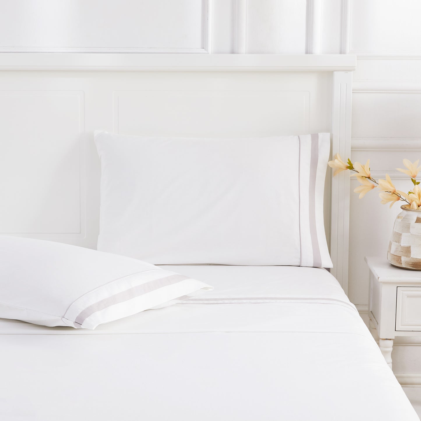 Classic Double Border Percale Cotton Sheet Set