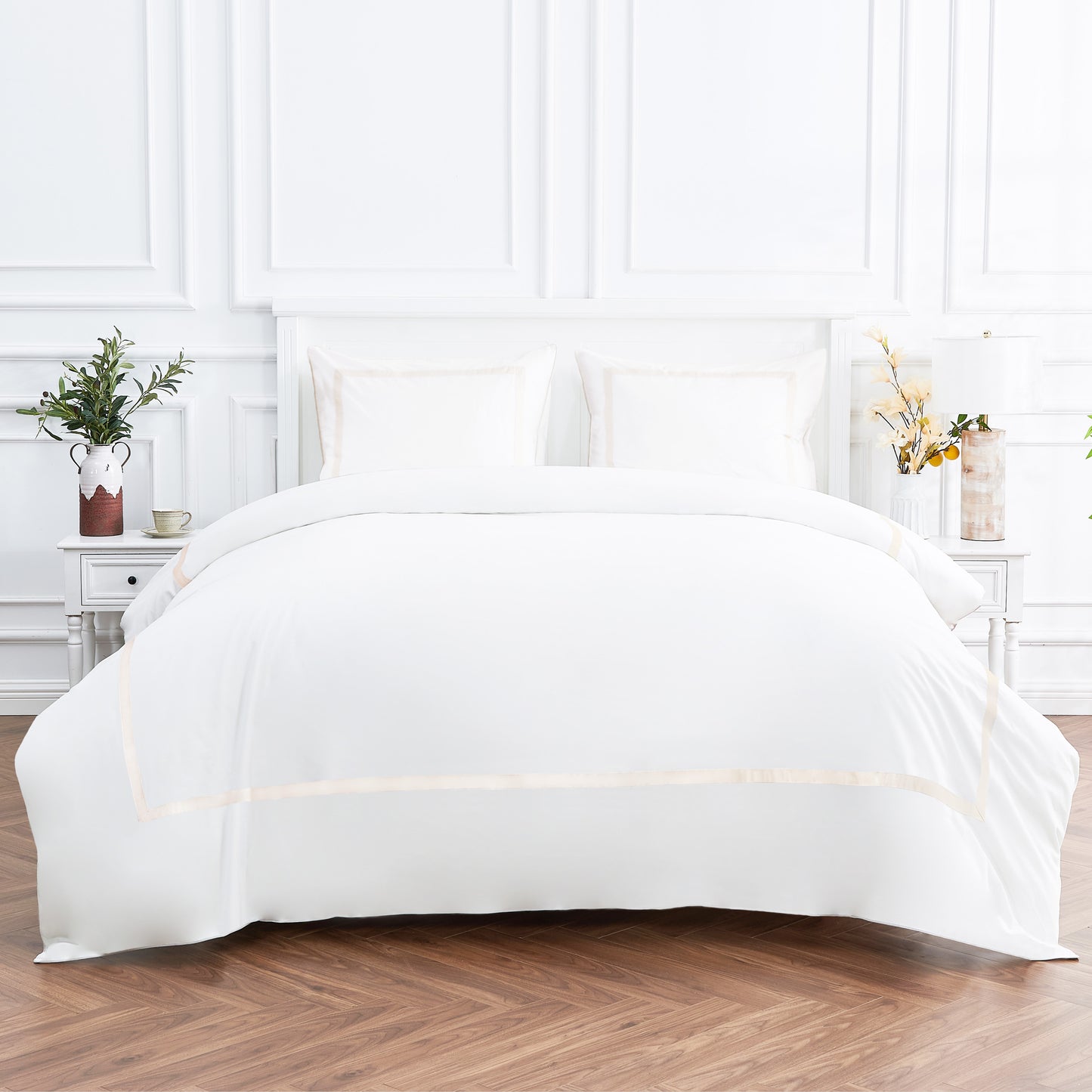 Classic Double Border Percale Cotton Duvet Set