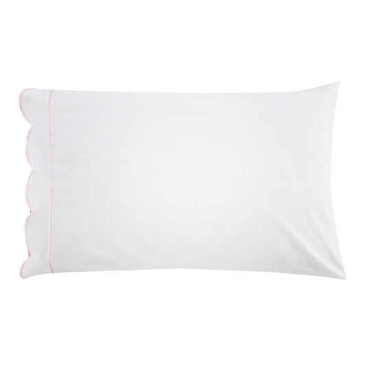 Scallop Frame Embroidered Cotton Percale Pillowcase Pair