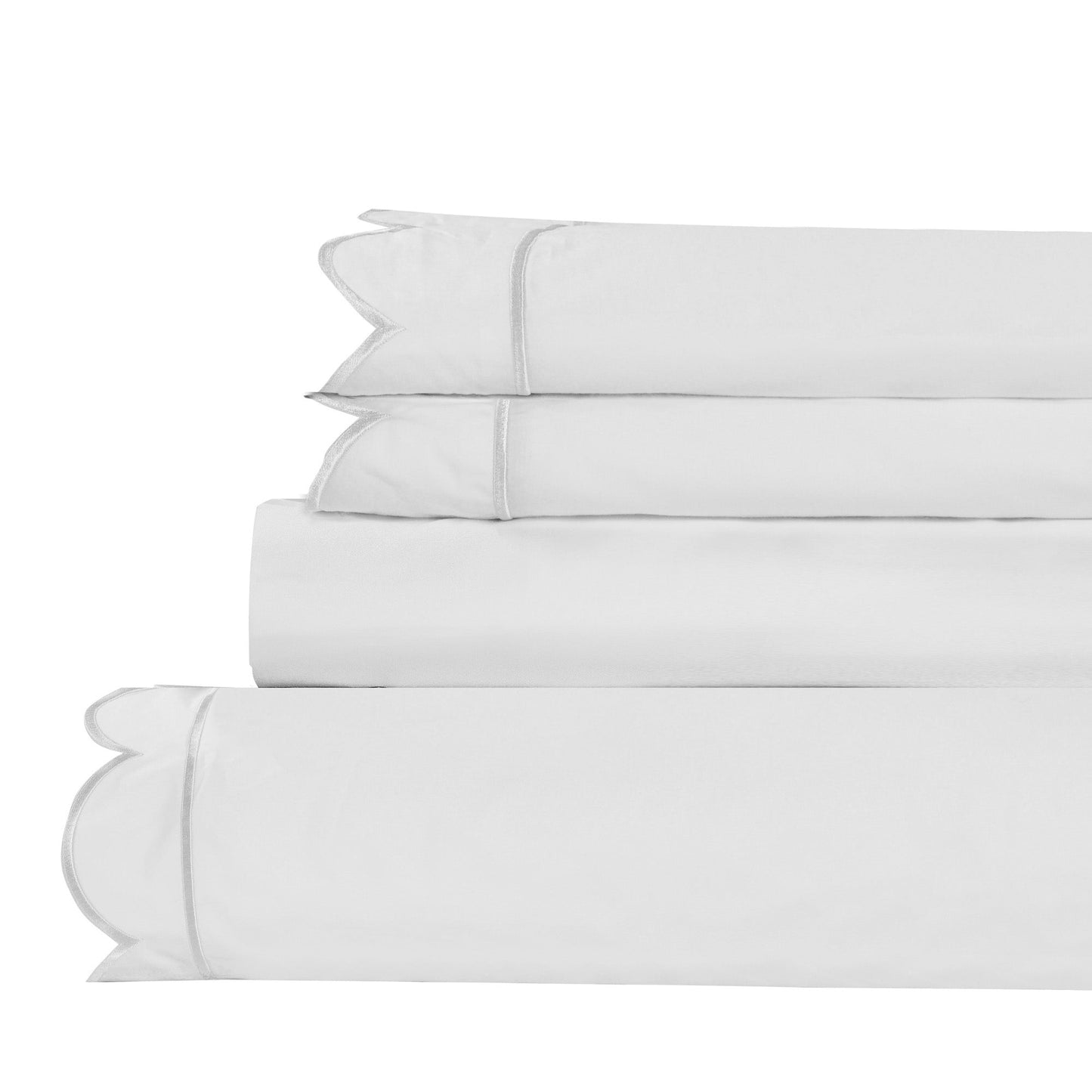 Scallop Frame Embroidered Cotton Percale Sheet Set