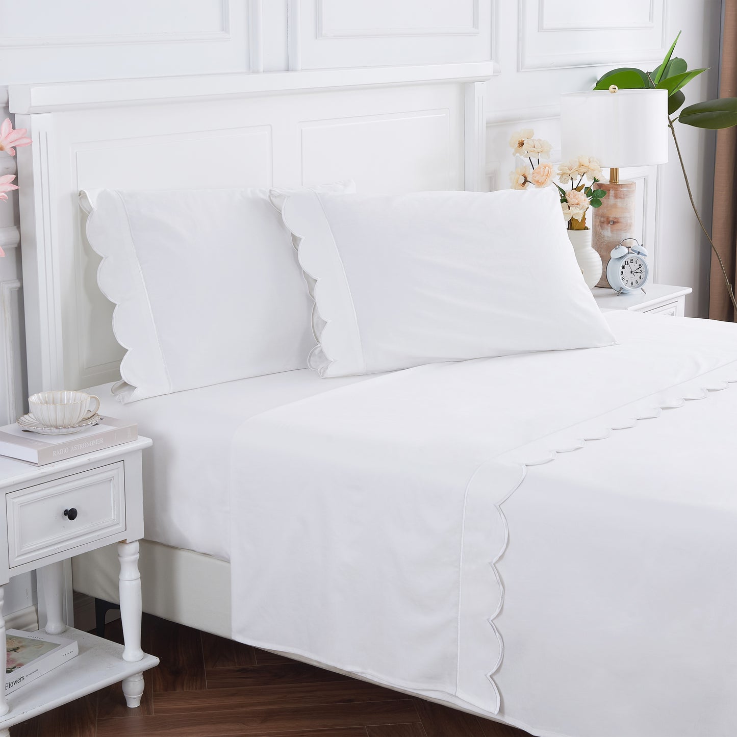 Scallop Frame Embroidered Cotton Percale Sheet Set