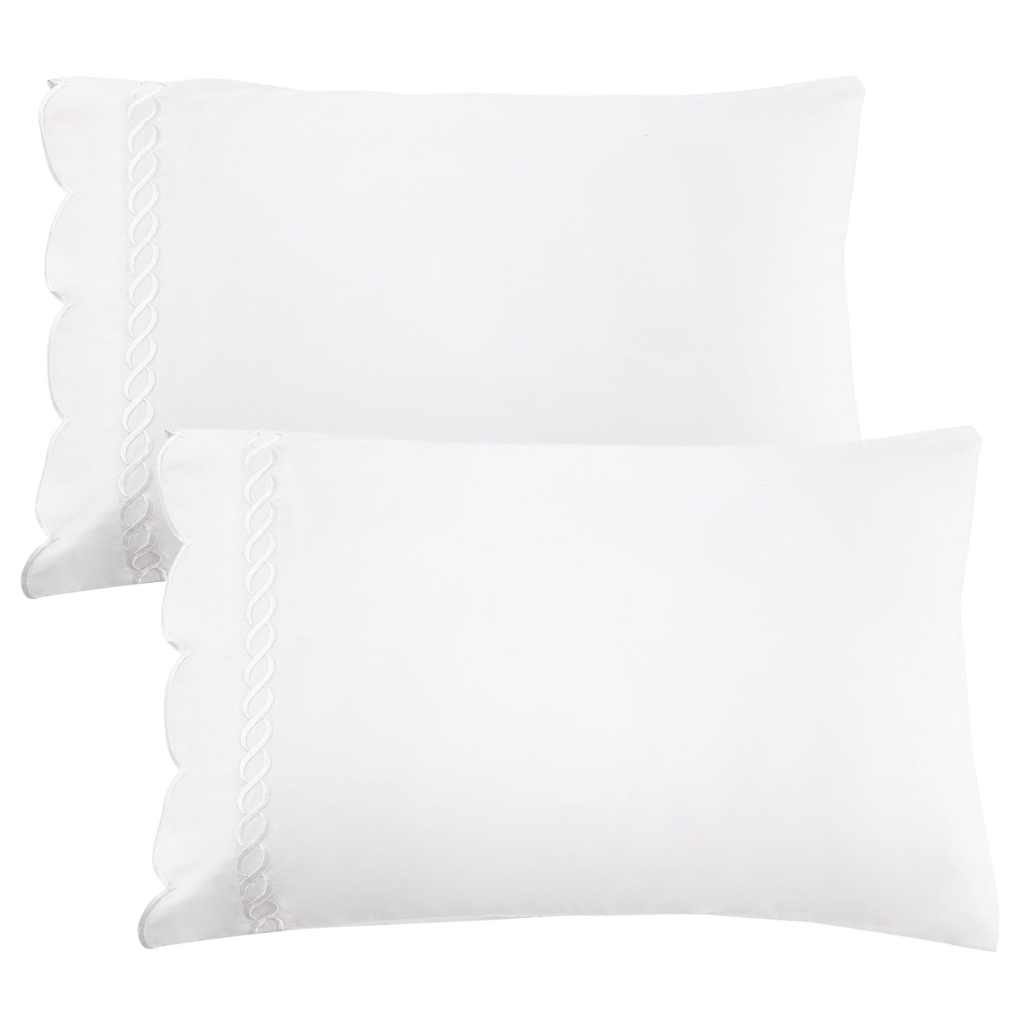 600 Thread Count Scallop Rope Embroidered Cotton Pillowcase Pair