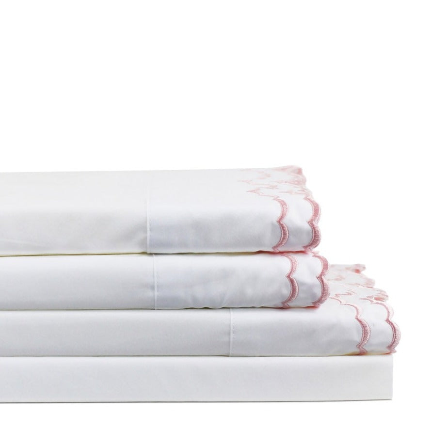 Double Scallop Embroidered Percale Sheet Set