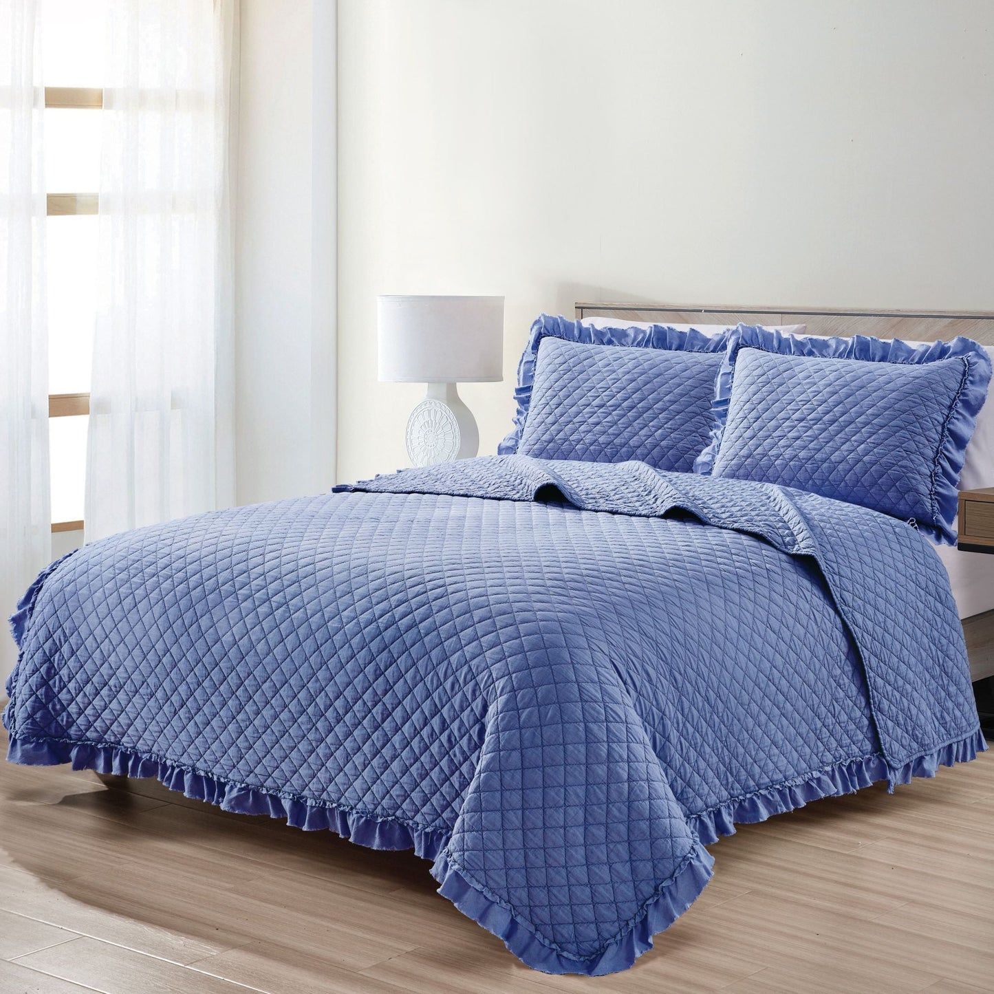 Diamond Ruffle Stonewashed Quilt Set