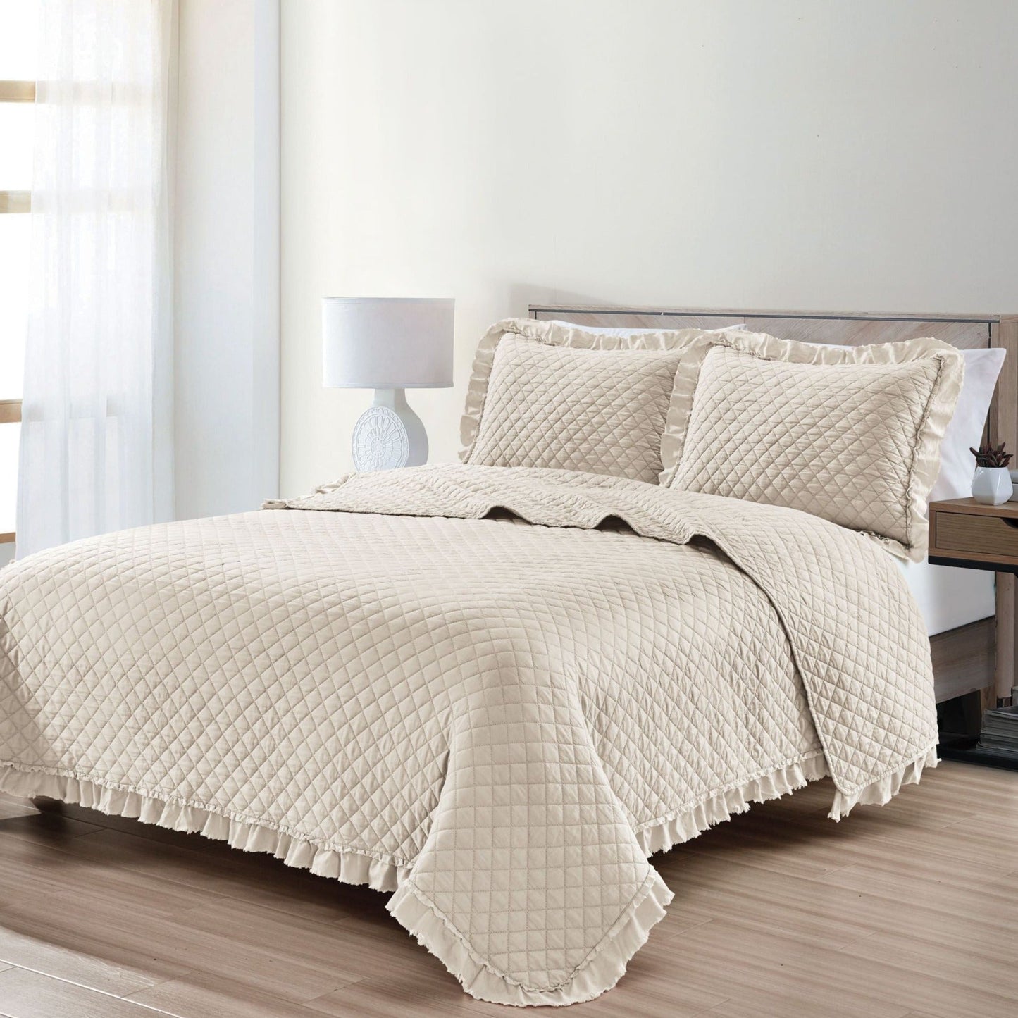 Diamond Ruffle Stonewashed Quilt Set