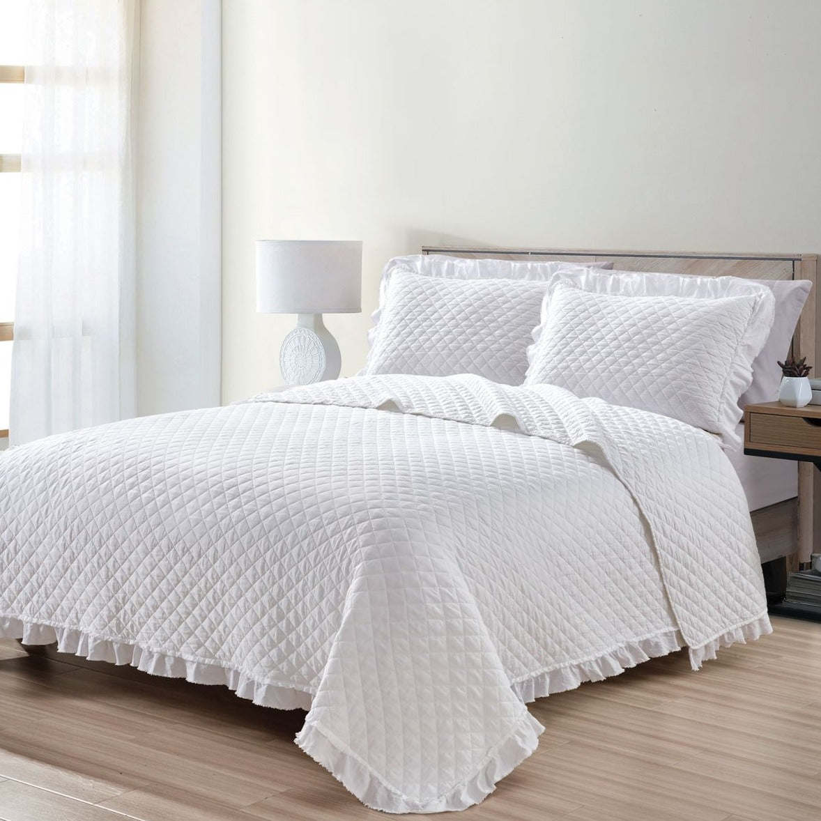 Diamond Ruffle Stonewashed Quilt Set