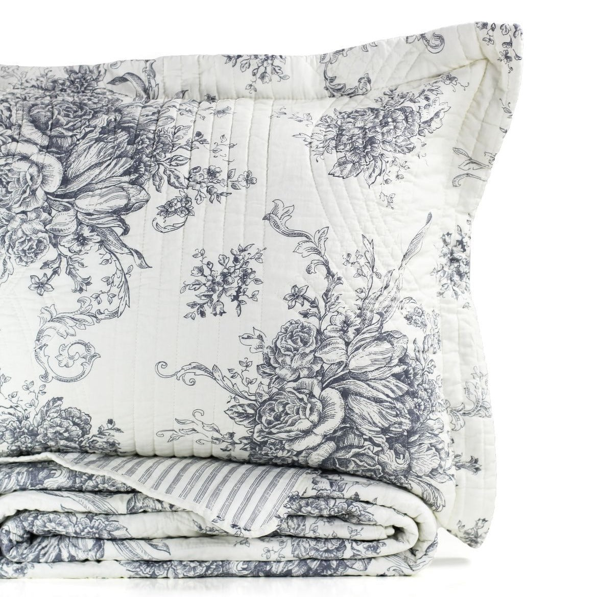 Toile Reversible Cotton Quilt Set